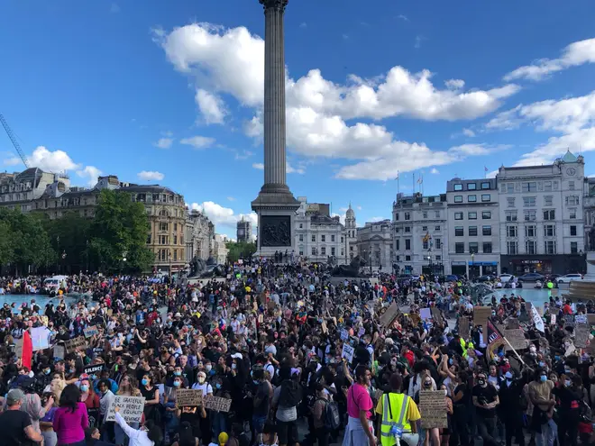 Protesters assemble in London's Trafalgar Square