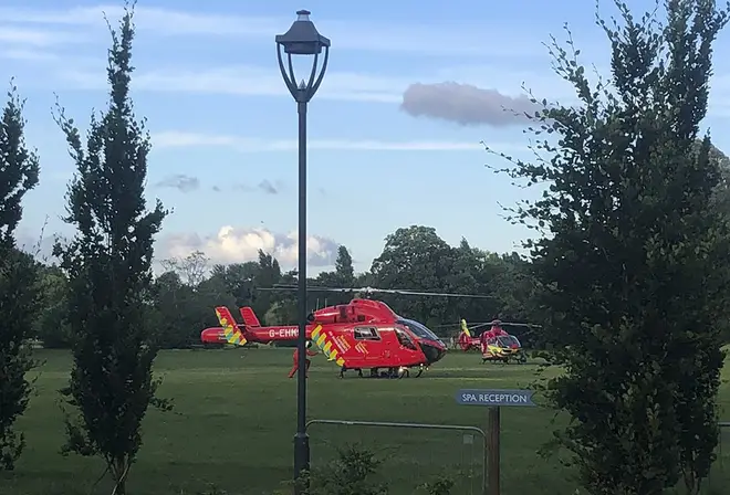 The air ambulance is seen in attendance in Forbury Gardens after multiple people were stabbed