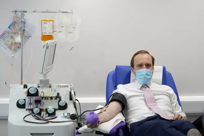 Health Secretary Matt Hancock pictured donating antibodies