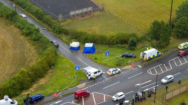 An aerial view of the scene at Ufton Lane, near Sulhamstead, Berkshire, where Pc Andrew Harper was killed