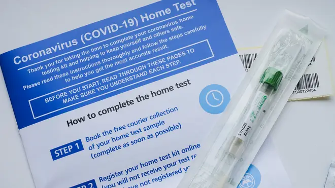 A home testing kit for Coronavirus (COVID-19) pictured at an address in London
