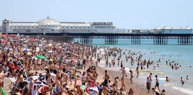 Brighton beach appeared packed on the hottest day of the year so far