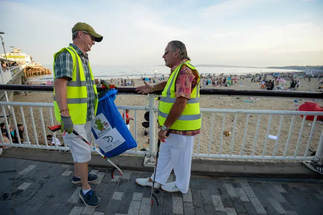 Local volunteers clearing the beach in Bournemouth on Friday morning
