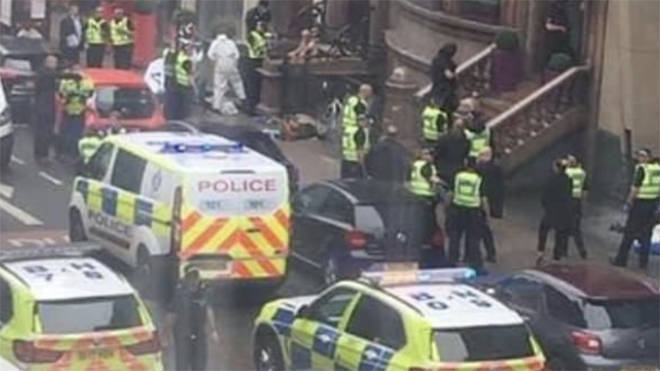 Police at the scene in the aftermath of the stabbing incident in Glasgow