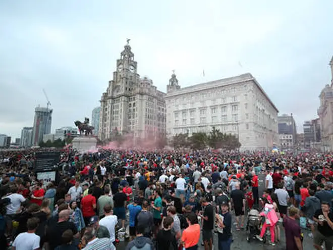 Large crowds gathered outside the Liver Building on Friday