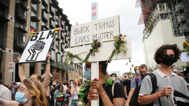 Demonstrators held signs reading 'Black Trans Lives Matter'