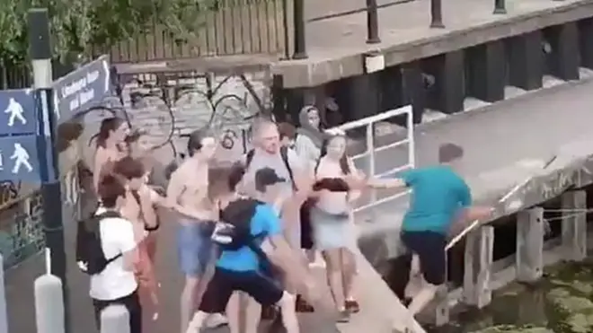 A man was shoved into the canal