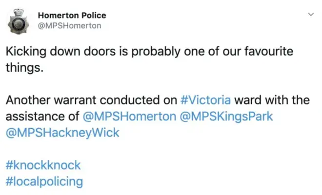 The Homerton Police tweet that drew criticism has since been deleted