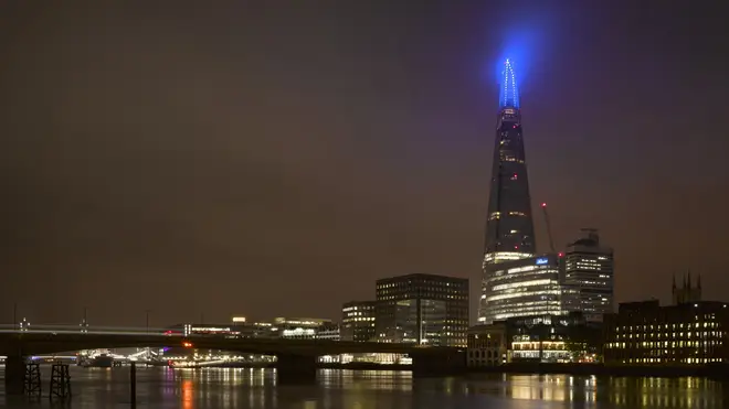 Landmarks lit up in blue in honour of the NHS