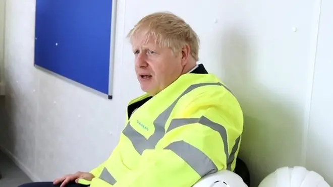 Boris Johnson pictured at a visit to a factory in Goole, Humberside