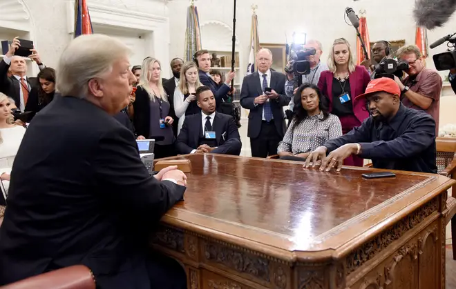 File photo: President Donald Trump (L) hosts working lunch with artist Kanye West (R) to discuss criminal justice system and prison reform