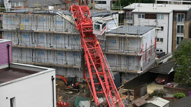 The crane collapsed onto homes in Bow yesterday