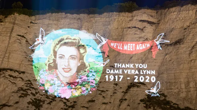 Vera Lynn's image was projected onto the cliffs of Dover