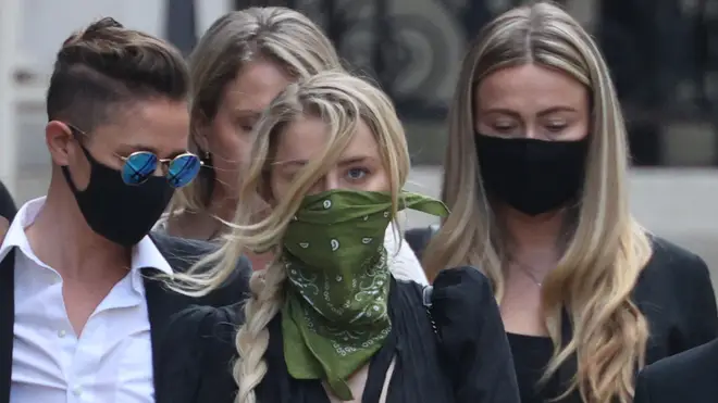 Actress Amber Heard leaving the High Court in London after a hearing in Johnny Depp's libel case