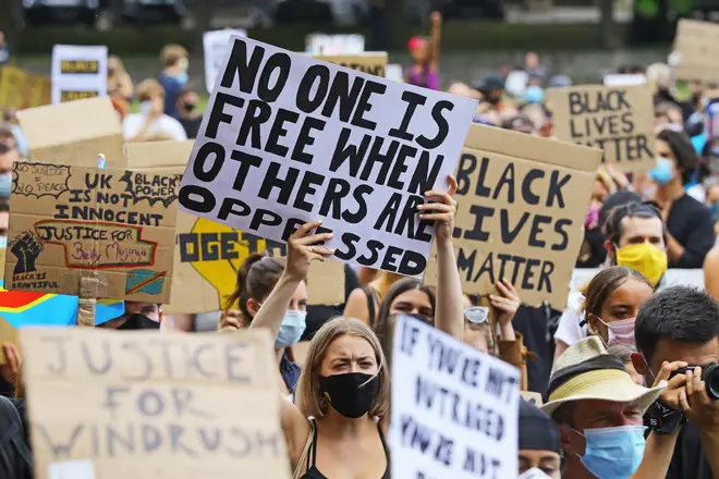 There were chants of 'the UK is not innocent' at the Brighton march