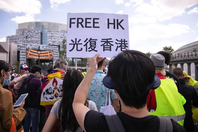 A 'free Hong Kong' placard during a demonstration in support of Hong Kong