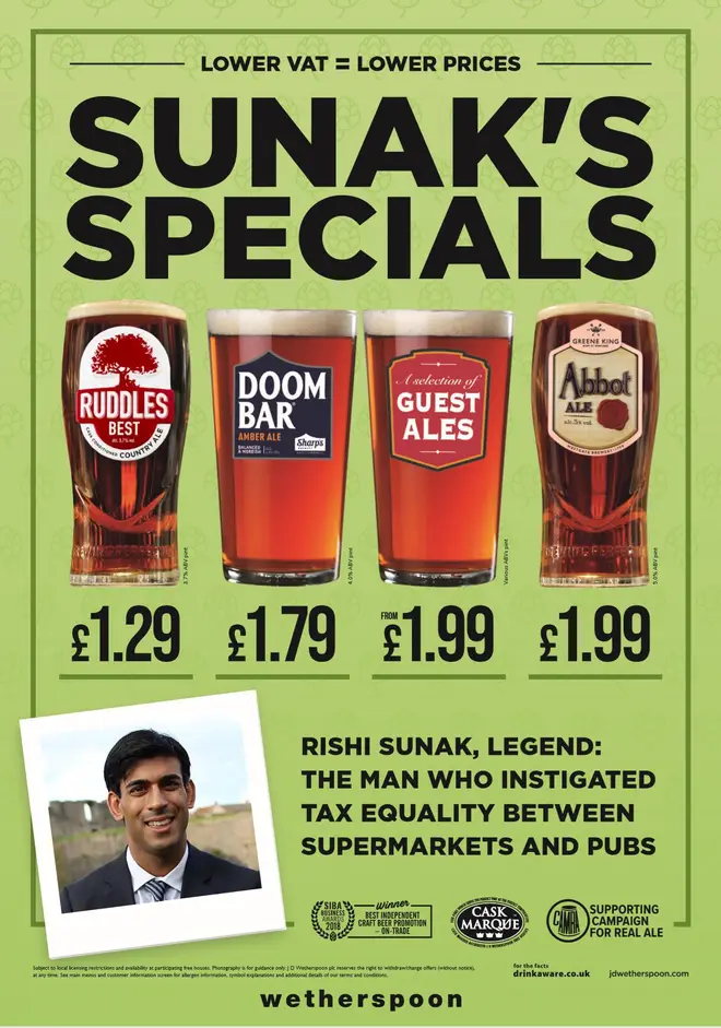 Branding the discounts 'sunak's specials' the pub chain announced reductions