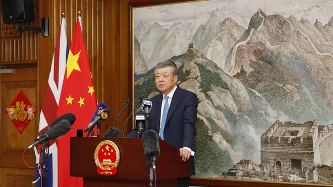 Chinese Ambassador to Britain Liu Xiaoming speaks at a news conference in London