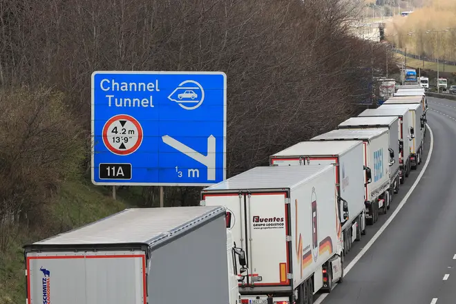 Lorries queuing along the M20 as part of Operation Stack in 2019