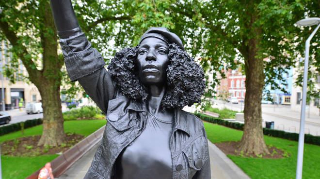 The statue of BLM protester Jen Reid on the plinth in Bristol