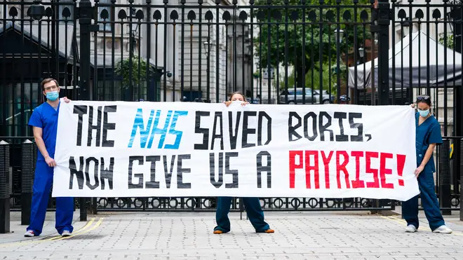 NHS nurses protested outside Downing Street in May demanding a pay rise