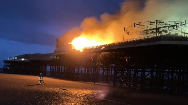 The pier on fire this morning