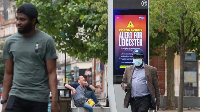 Lockdown alert signs in the centre of Leicester