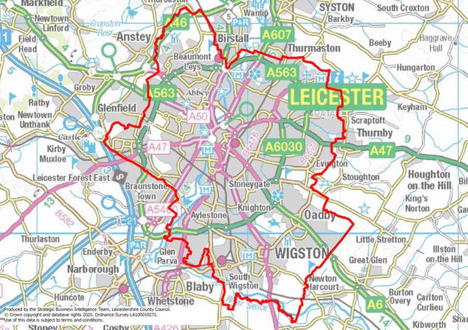 The changes to the boundary of the local lockdown in Leicester