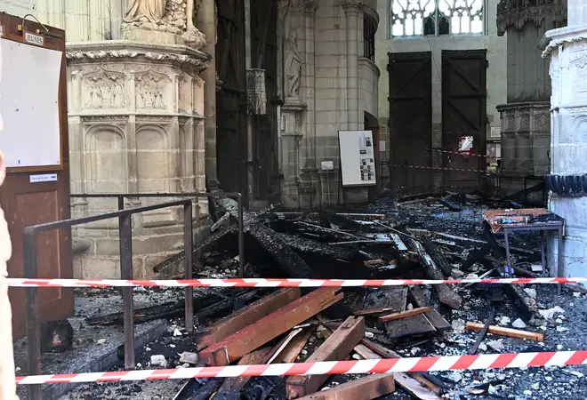Fire damage inside the cathedral in Nantes, France