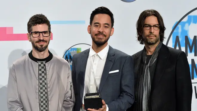 Brad Delson, Mike Shinoda and Rob Bourdon (L-R) of Linkin Park at the American Music Awards