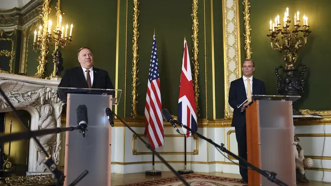 Mike Pompeo (L) and Dominic Raab (R) held a joint press conference on Tuesday