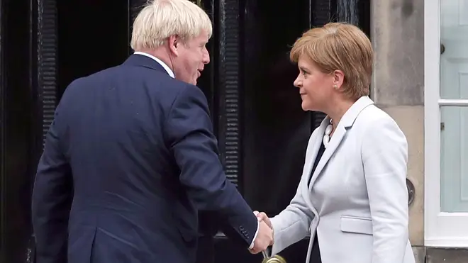 Scotland's First Minister Nicola Sturgeon welcoming Prime Minister Boris Johnson in Edinburgh last year
