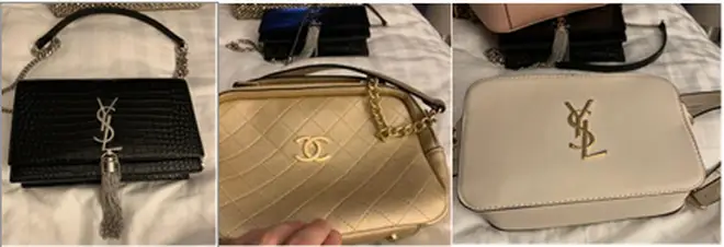 A photo of stolen handbags found on a phone belonging to Thomas Mee