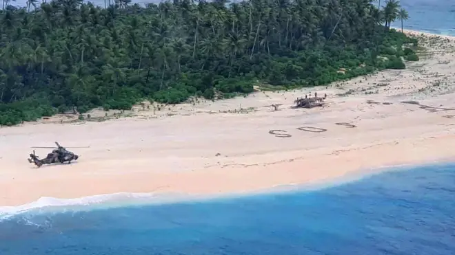 Three sailors have been rescued after their SOS sign was seen from the air