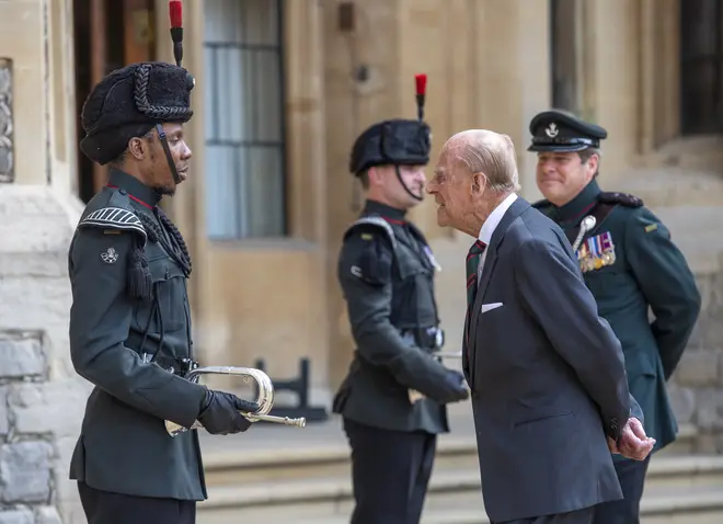 Prince Philip, Duke of Edinburgh attends a ceremony to mark the transfer of the Colonel-in-Chief of The Rifles at Windsor Castle