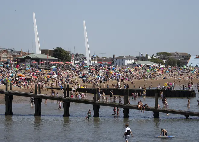 Southend beach on the hottest day of the year and third hottest on record, 31 July
