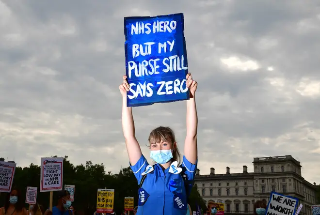 NHS workers gathered in St James's Park, London, on Saturday