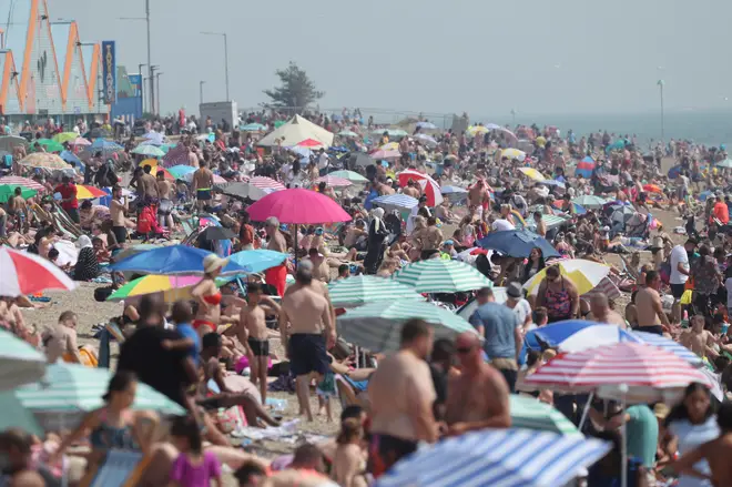 Southend beach in Essex was short for space on Saturday