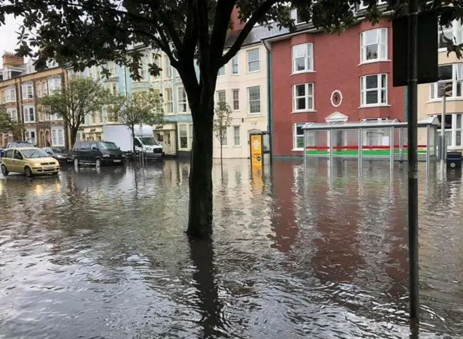 Streets submerged in Aberystwyth amid torrential downpours and thunderstorms
