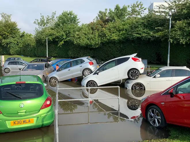 Flooding in a car park in Fife