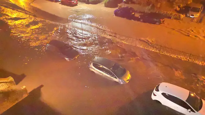 Submerged cars in Fife after a night of downpours