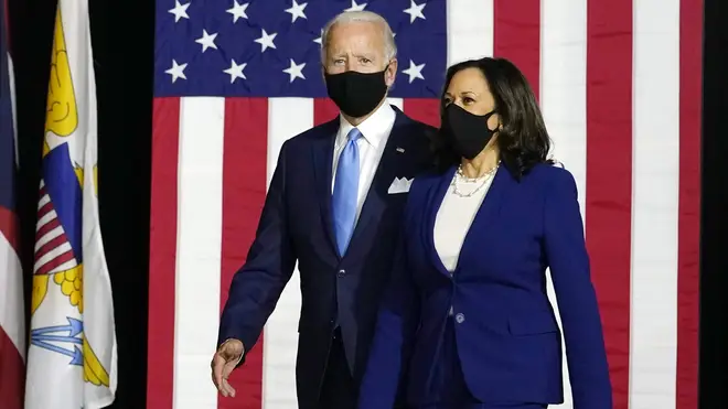 Democratic presidential candidate Joe Biden and his newly-chosen running mate Kamala Harris