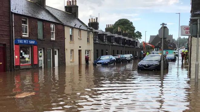 Flooding in Stonehaven, Aberdeenshire in Scotland, on Wednesday