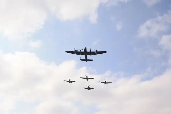The Battle of Britain Memorial Flight crossed the VJ Day remembrance service in Staffordshire