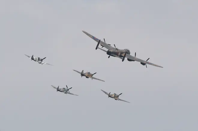 Three Spitfires, a Hurricane and a Lancaster bomber took part
