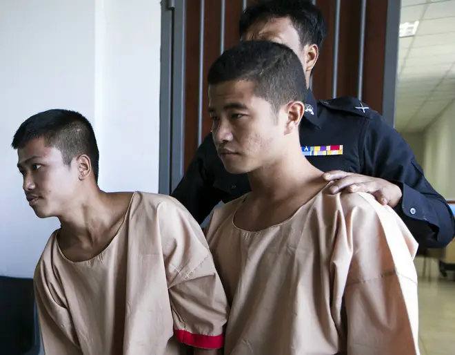 Myanmar migrants Win Zaw Htun, right, and Zaw Lin, left, in court in 2015