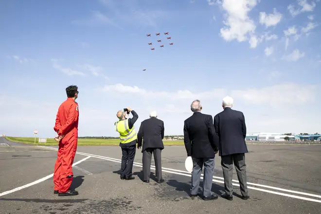 Veterans watched on as the Red Arrows performed on VJ Day at 75