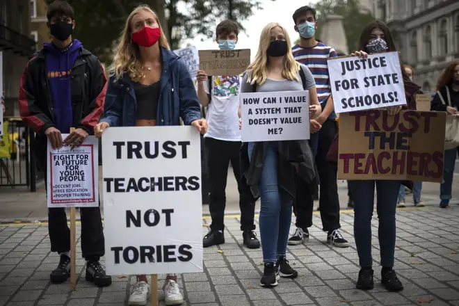 Students protested outside Downing Street on 15 August