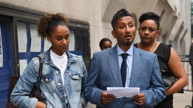 Tashan Daniel's family speaking to the media outside the Old Bailey earlier this month