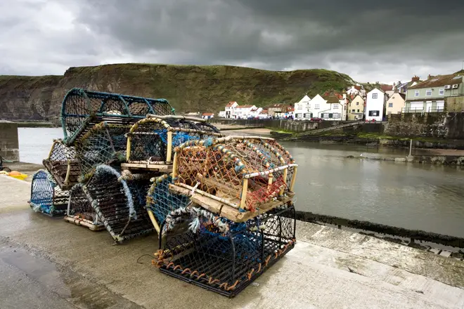 File photo of lobster traps along the harbour in Staithes